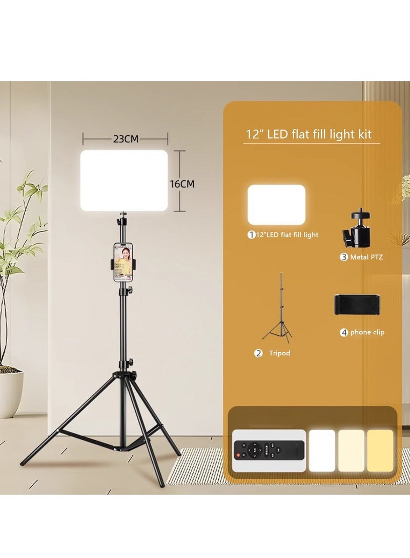 Glanfen 12 inch LED Video Light Kit,2500K-8500K 22W Photography Studio Light with Tripod Stand and Phone Holder for Video Recording, Game Streaming - Image 2